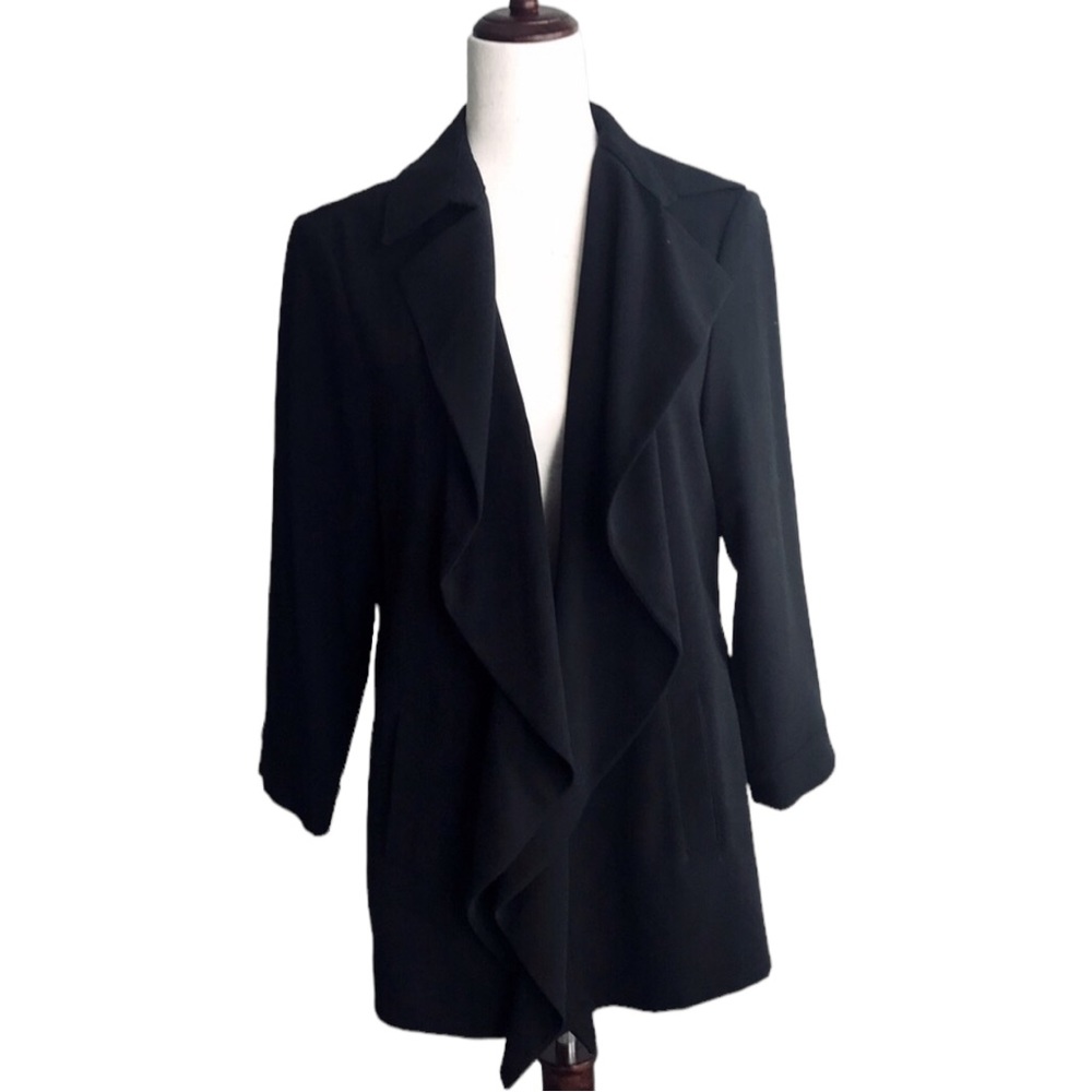Jones Studio Medium Black Jacket Waterfall Front 3/4 Sleeves Pockets